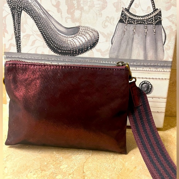 Anthropologie Women’s Leather Jackson Metallic Leather Wristlet, Maroon - Picture 2 of 15